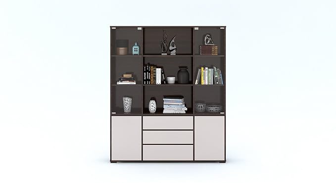 Urban Ladder Iwaki Bookshelf with Glass Door (Matte Finish, Dark Walnut)