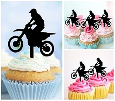 TA0198 Extreme Motocross Racing Silhouette Party Wedding Birthday Acrylic Cupcake Toppers Decor 10 pcs