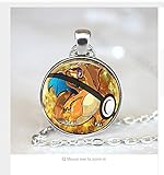 2016 New Fashion Anime Jewellery Charizard Pokeball Pokemon Necklace Round Glass Dome bijoux femme