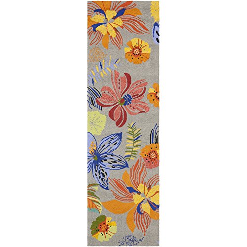 Safavieh Four Seasons Collection FRS468C Hand-Hooked Grey and Orange Indoor/ Outdoor Runner (2' x 6')