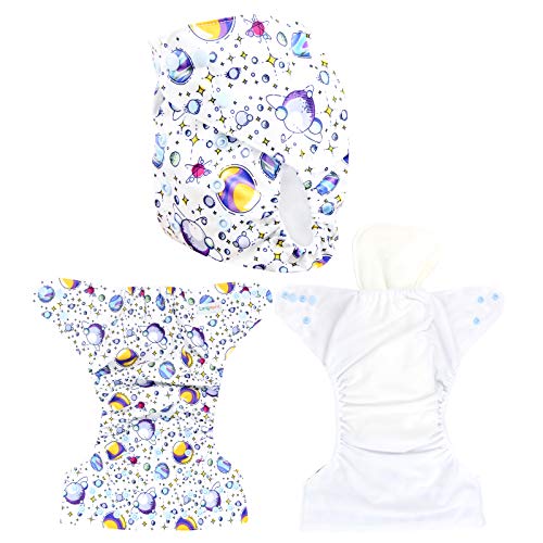 Langsprit Baby Cloth Diaper with Highly Absorbent Bamboo Inserts & Wet Bag,Reusable Unisex Baby Diapers,Baby Shower Gift (Space)
