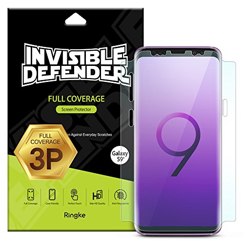 Galaxy S9 Plus Phone Screen Protector Ringke Invisible Defender [Full Coverage][3-Pack] Edge to Edge Side Coverage [Case Compatible] Scratch Resistant Thin HD Clearness Film for Samsung Galaxy S9 Plus