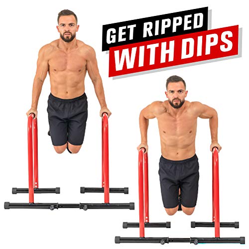 GoBeast Dip Stand with 3 Resistance Bands and Stability Bar , Adjustable Height and Width, Easy Release Locking Pin, Max User Weight 330lbs / 150 kilograms