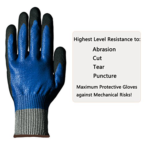 Hanhelp Dual Nitrile Coating Cut Resistant Gloves, Water Resistant Kitchen Level 5 Protection Handling Sharp Materials Safety Gloves, Grip Durable Comfortable Multipurpose Work Gloves - Small