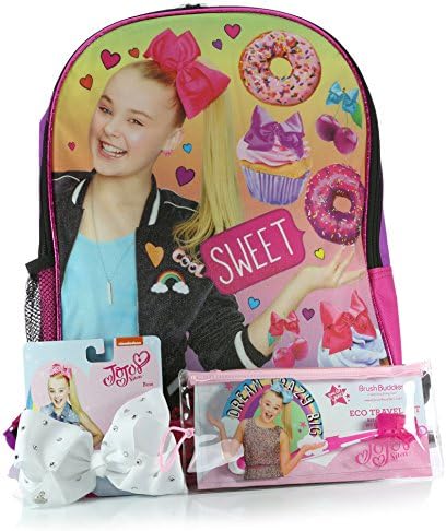 JoJo Siwa Backpack Sweets 16 inch | Toothbrush Eco Travel Kit | Rhinestone Bow White