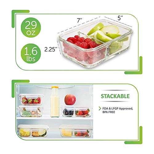 Prep-Naturals-Glass-Meal-Prep-Containers-Glass-2-Compartment-5-Pack-Glass-Food-Storage-Containers-Glass-Storage-Containers-with-Lids-Divided-Glass-Cupcake-Carriers-29-Ounce