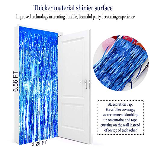 pozzolanas 4 Pack Foil Fringe Curtain Metallic Tinsel Shimmer Party Photo Backdrop Curtains for Birthday, Engagement, Baby Shower, Weddings Party and Celebrations Backdrop Decorations(Blue)