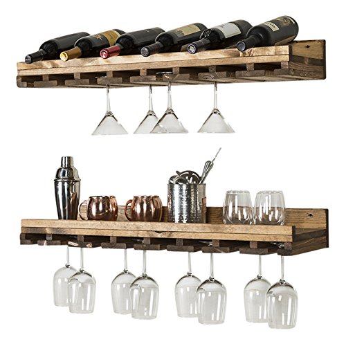 Del Hutson Designs Rustic Luxe Tiered Glass Racks, Set of 2, Dark Walnut
