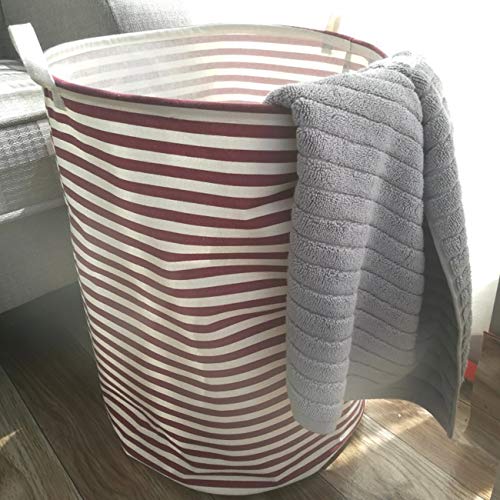 Uheng Dia 16" X H 20" Large Laundry Basket Bag, Cotton Linen Waterproof Collapsible Washing Storage Dirty Clothes Hamper Bag Foldable Bin Organizer with Handles for Toy