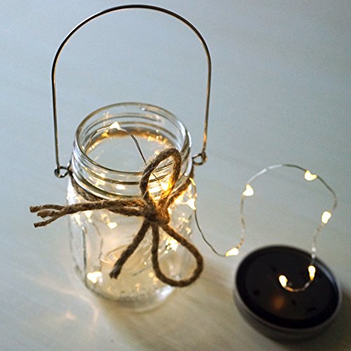 Mason Jar Lids Solar Light,6 Pack 20 LED Solar Lanterns String Fairy Star Firefly Jar Lights,6 Hangers 16 Feet Hemp Rope Included(No Jar),Mason Jar Decor,Garden Decor Lights,Solar Lantern,Table Lights