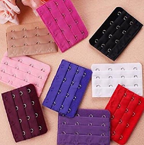 Pack of 10pcs Assorted Colors Women 2-Hook 3 Rows/3-Hook 3 Rows Spacing Bra Extender Strap (4 Hook 3 Rows)