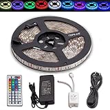 TOPLUS 5m Tira LED RGB 300 x 5050 SMD IP65 Impermeable y Adhesiva con Control Remoto IR de 44 Teclas