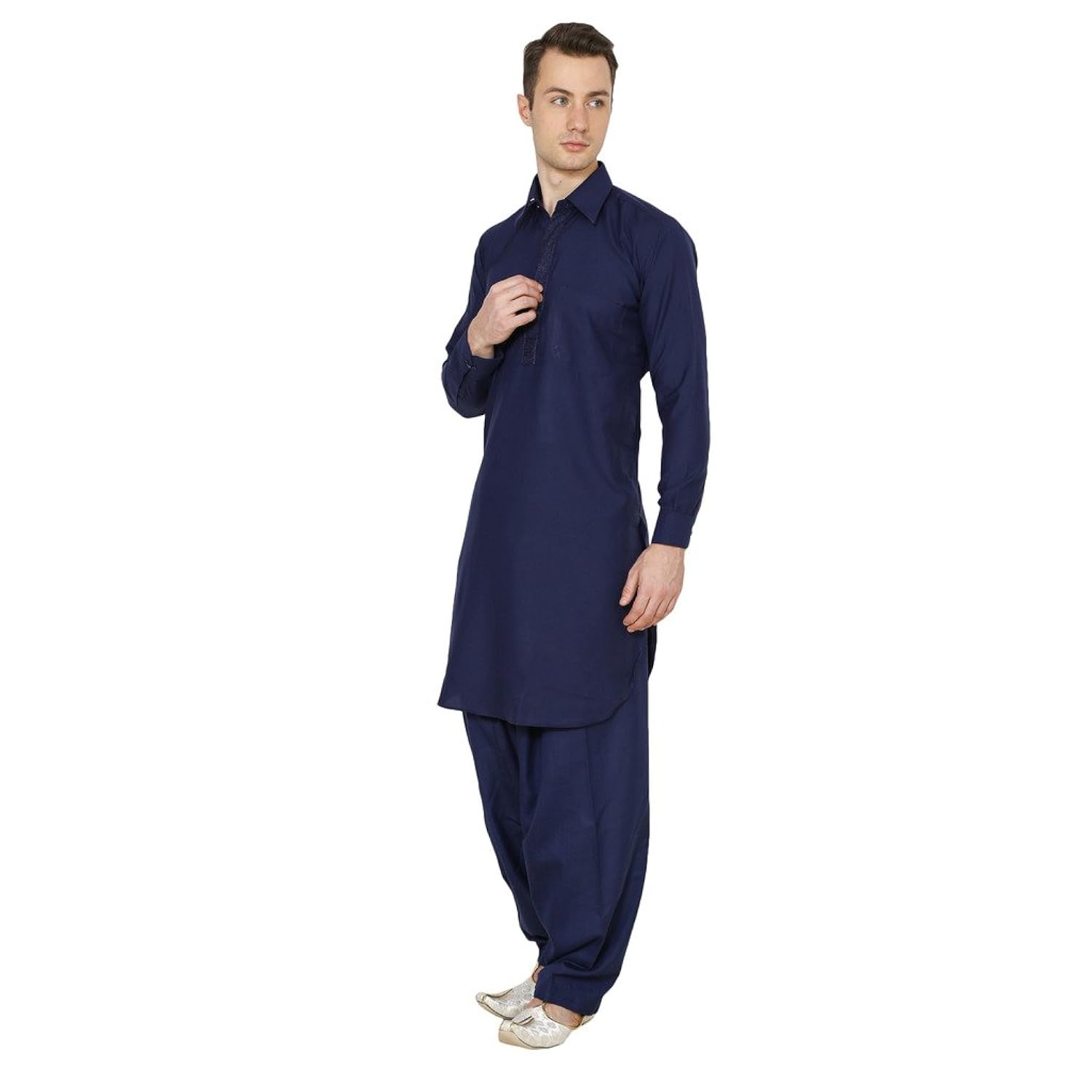 royal men's navy tericott standard pathani suit salwar set