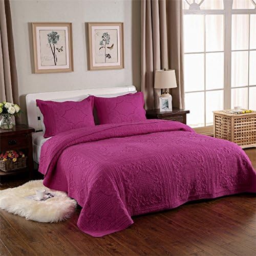 3-Piece Comforter Set Embroidered Cotton Diamond Floral Agnle Bedspread Patchwork Quilt Sets King Rose