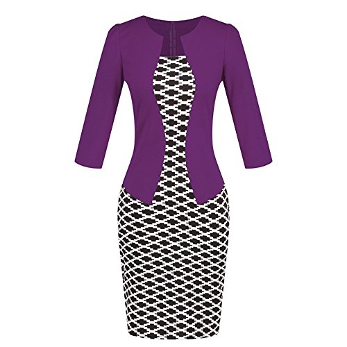 image for Birdfly Office Women's Plaid Patchwork Pencil Skirts Formal Working Dr