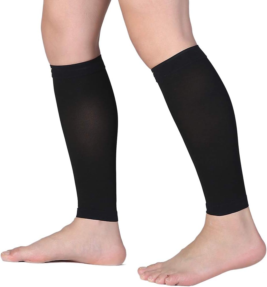 Calf Compression Sleeves, Lightweight, KEKING Leg Compression Socks 20-30mmHg Strong Calf Support, 1 Pair for Unisex, Calf Pain Relief, DVT, Shin Splint, Swelling, Varicose Veins, Maternity, Black XL