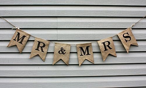 "Mr &amp; Mrs" Burlap Banner-4' Long-Black