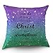 Quotes Pillow Cases Philippians I Can Do All Things Through Christ Who Strengthens Me Throw Pillow Covers 18 x 18 Inch Cotton Linen Cushion Cover for Men Women Purple Green