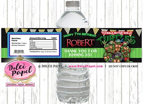 10 Cowabunga Turtles Birthday Party Black and Green Custom Ninja WATER BOTTLE LABELS Party Favors Any Age