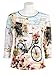 Jess N Jane "Floral Bicycle" Dressy Ladies Rhinestone Cotton T Shirt White
