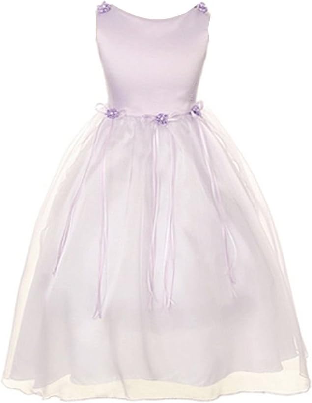 Satin Rosebuds Ribbon Big Girls’ Flower Girls Organza Dress Wedding Lavender