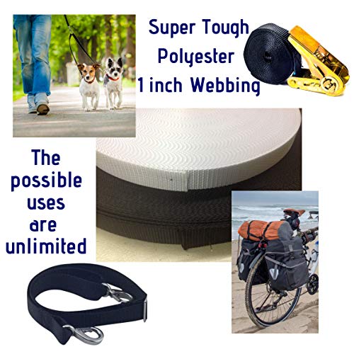 EZ-Xtend Boat Zipper Polyester Webbing 1 inch - Heavy Duty Strapping Outlasts and Outperforms Nylon Webbing 1 Inch and Polypropylene Webbing 1 Inch - 4500 Lb. Breaking Strength (Black, 1" x 25 Yards)