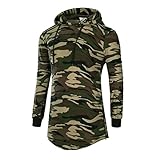 DAVID.ANN Mens Hipster Hip Hop Pullover Longline Side Zipper Long Sleeve Hooded T Shirt
