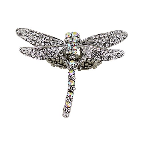 Large Crystal Encrusted Dragonfly Ring with Stretchy Band