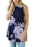 Dokotoo Womens Ladies Summer Casaul Sleeveless Floral Print Blouses Tank Tops Work Navy Large