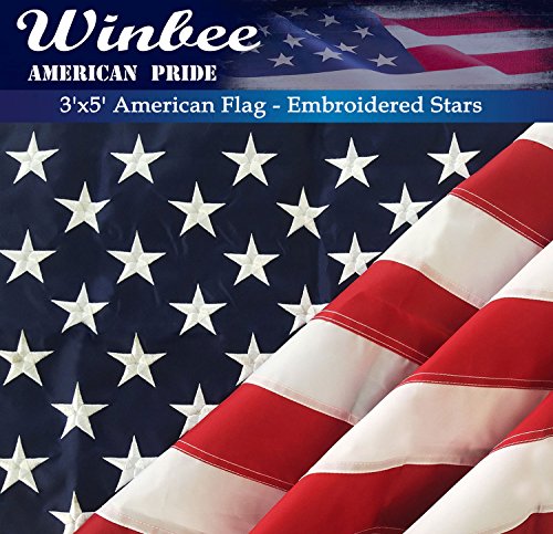 Winbee 3x5-Feet Nylon US Flag with Embroidered  Star and Sewn Stripes