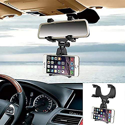 Car Phone Holder, ixaer Rearview Mirror Mount Stand Holder with One-Touch Design Dashboard for iPhone 7/7Plus/6s/6Plus/5S, Galaxy S5/S6/S7/S8, Google Nexus, LG, Huawei and More ( Black )