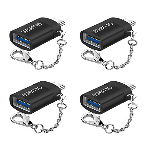 GLUBEE USB-C to USB 3.0 Adapter with Keychain USB Type C (Male) to USB Type A 3.0 (Female) SuperSpeed Adapter Compatible with MacBook Pro 2018, XPS 13, Pixel 3 and More (Pack of 4)
