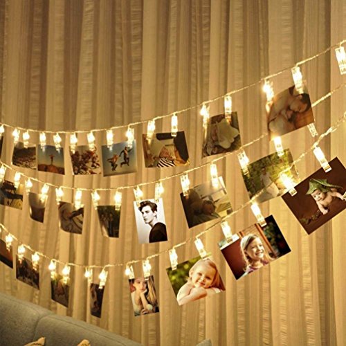 Decute Dimmable 20LED Photo Clips Decorative Lights String Holder for Christmas Tree Bedroom Wedding Party Hanging Photos Pictures Cards Memos, Warm White with Remote Timer Function - Thumbnail 3