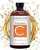 Majestic Pure Vitamin C Serum for Face and Neck with L-accorbic Acid, Sun Damage, Dark Circles Under Eyes, Wrinkles and Skin Brightening Serum