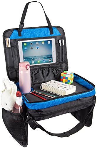 [UPGRADED] Kids Travel Tray for Eat and Play Toddlers Backseat Organizer iPad & Tablet Holder 17 Inch by 13 Inch Large Mesh Side Pockets & Water Bottle Holder