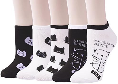 5 Pack Womens Casual Cotton Cute Cat Funny No-show Ankle Animal Liner Socks (Style5)
