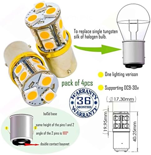 Wiseshine 1142 1176 1158 1196 1004 1178 ba15d s25 led bulb DC9-30v 3 years quality assurance (pack of 4) ba15d 13smd 5050 Yellow