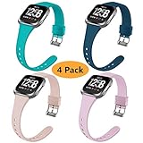 Coperr 4 Packs Bands Compatible with Fitbit Versa/Fitbit Versa 2/Fitbit Versa Lite for Women Men, Narrow Slim Soft Silicone Replacement Wristband for Fitbit Versa Smart Watch with Buckle Design