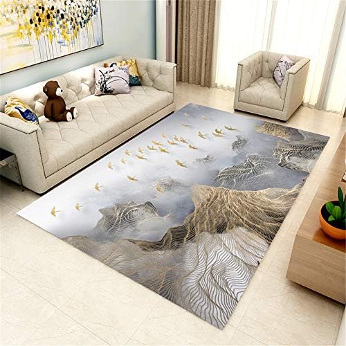 MLAH 3D Livingroom Carpet, Chinese Style Mountain and Birds Sofa Carpet Study Bedroom Bedside Rugs Coffee Table Blanket Mat,200x300CM