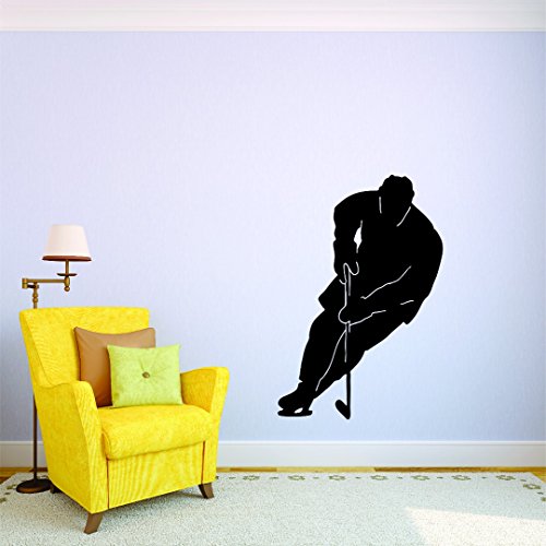 Design with Vinyl JER 390 3 Hockey Player with Stick Ice Skater Man Vinyl Wall Decal Sticker, 20" x 40", Black - Thumbnail 2
