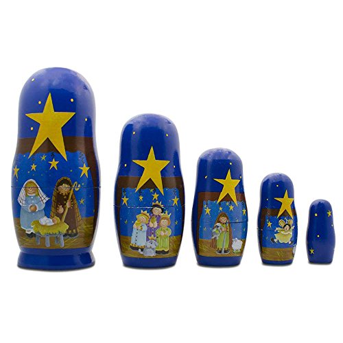 5.75" Set of 5 Nativity Scene Set Wooden Nesting Dolls