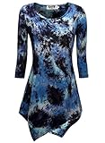 DJT Women's Scoop Neck 3/4 Sleeve Hankerchief Hem Tunic Top