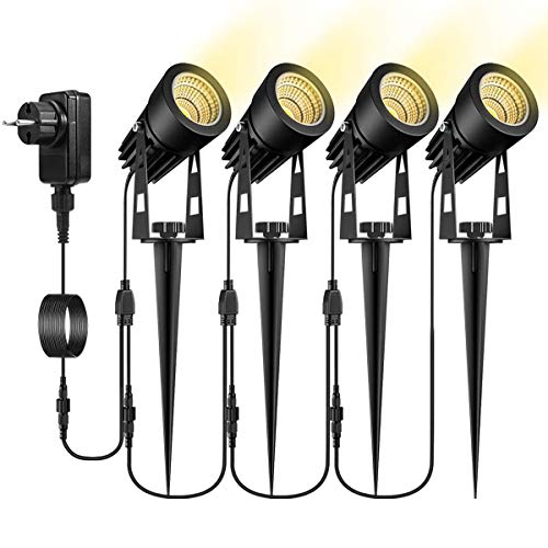 Gartenbeleuchtung B-right 4er Set 3W Gartenleuchte mit Erdspieß, Gartenstrahler mit Stecker, Gartenlicht Gartenlampe mit…
