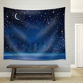 Vector Winter Wonderland Night Background. - Fabric Wall Tapestry Home Decor - 51x60 inches