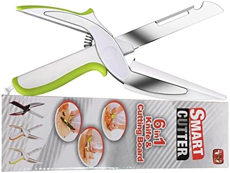 Pikola 6 in 1 Multifunctional Clever Food Chopper - Stainless Steel Kitchen Scissors Cutter with Cutting Board, Fruit Peeler &amp; Bottle Opener - Perfect for Chopping, Slicing Vegetables, Meat &amp; Fruits