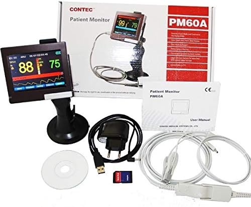 SISHUINIANHUA PM60A Touch Screen Pulse Oximeter Blood Oxygen Monitor SPO2,PR,Software SD Card Full Colour TFT Display +Stand