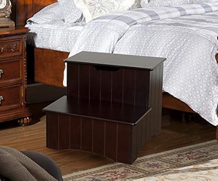 King S Brand Large Cherry Finish Wood Bedroom Step Stool With Storage