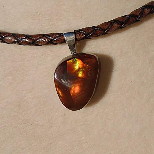 Mexican Fire Agate Pendant with Leather Necklace 22 Inches