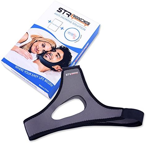 Anti Snoring Chin Strap Solution with Nose Strips and EBook - Adjustable Snore Stopper Aid Device Kit – Unisex Cpap Chin Strap – FDA Approved