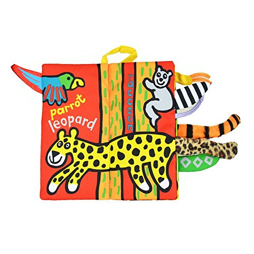 LOHOME Soft Cloth Books - Non-Toxic Fabric Baby Early Education Toys Activity Crinkle Animals Cloth Book for Toddler, Infants and Kids - Perfect for Baby Shower (Jungly Tails.)